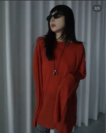 ameri vintage FLUFFY SHEER TOP 오렌지 니트