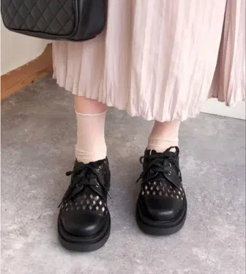 키다리 아저씨 메쉬 레이스업 슈즈 24 L 블랙 로퍼