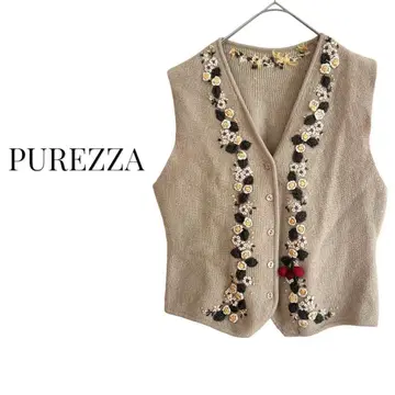 PUREZZA 꽃무늬 자수 니트 베스트 베스트 겉옷 레이어드 V넥 레트로