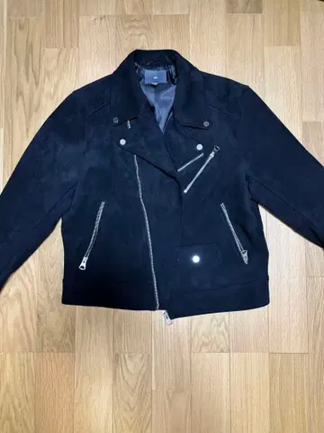 H&M 더블 라이더 자켓 블랙 페이크 스웨이드 S