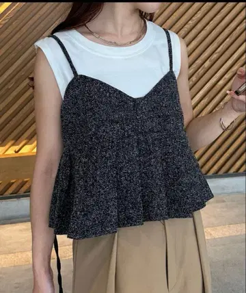 제본 트위드 플리츠 뷔스티에 블랙