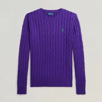 폴로 랄프로렌 퍼플 케이블 니트 코튼 크루넥 스웨터 보라색 빔즈