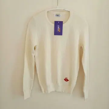 [ 미사용 택 포함 ] OBLI 립 자수 리브 니트