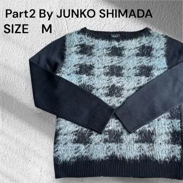 준코 시마다 PART2 샤기 하운드투스 크루넥 스웨터 네이비 컬러 M