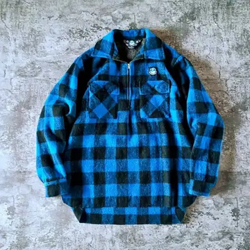 90s SWANDRI 블록 체크 울 하프 지퍼 셔츠