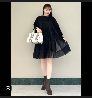 SNIDEL 튤 레이어드 맨투맨 원피스