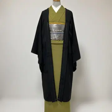 No.2713 미사용 시리즈 순수 실크 블랙 국화 긴 겉옷 단의 새상품급