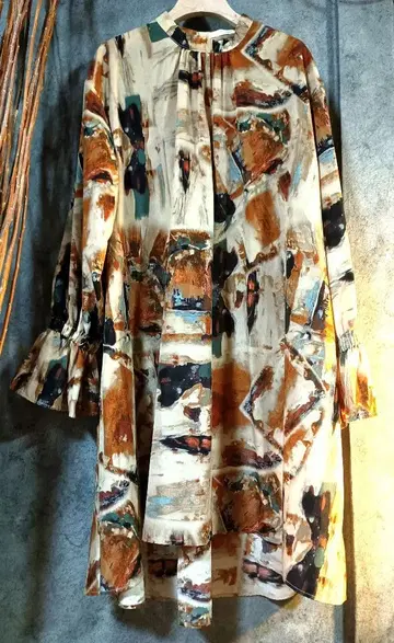 부즈루드 아트 패턴 긴팔 셔츠 원피스