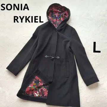 소니아 리키엘 후드 부착 롱 코트 장미 무늬 블랙 40