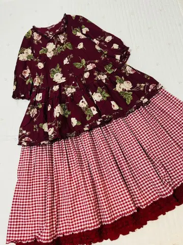 핑크하우스 앤티크 로즈 튜닉 장미 장미 면 로우 피코프릴