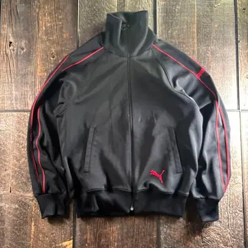 구제 의류 80s 푸마 트랙 자켓 블랙 래글런 옷깃 높음 자수 로고