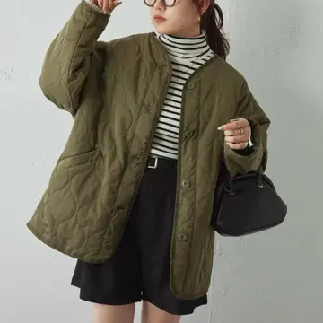 올리브 데 올리브 충전솜 퀼트 블루종 자켓 카키 아우터