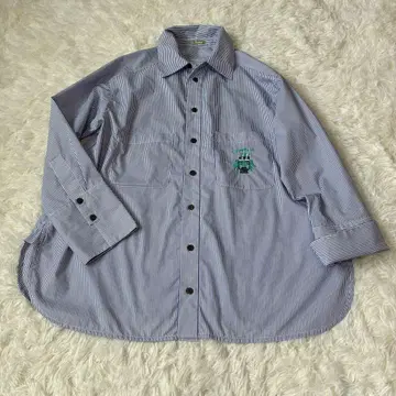 i+mu 오버 사이즈 체크 셔츠 긴팔 자수 마츠오 인터