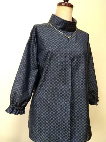 오시마 명주, 기모노 리메이크 - 체크 패턴 튜닉, 블라우스