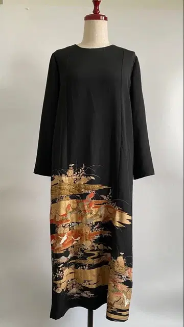 기모노 리메이크 블랙 전통 예복 기모노 롱 원피스