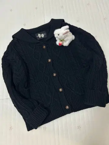 핑크하우스 세일러 니트 가디건 편직 울 모 블랙 가을 겨울 긴팔