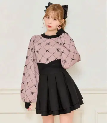 백리본 니트탑 스커트 셋업 Apresjour