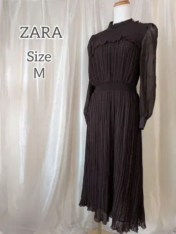 ZARA 셔링 쉬폰 플리츠 원피스 다크 브라운 사이즈 M