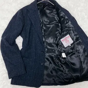 HarrisTweed 자켓 헤링본 S 네이비 3B 단회리