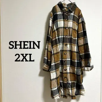 SHEIN 2XL 브라운 계열 체크 셔츠 상의 아우터