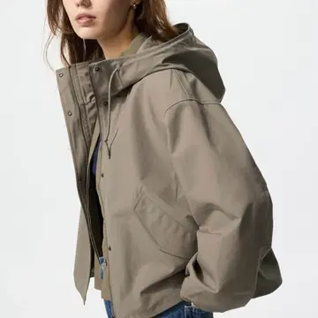 UNIQLO 코튼 블렌드 숏 후드티 S 카키