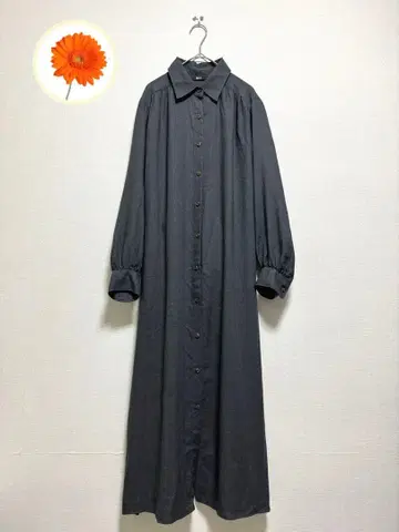 S 유니클로 C 롱 원피스 긴팔 벨트 겉옷 그레이 앞 버튼