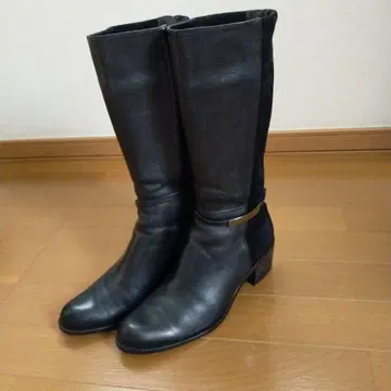 블랙 가죽 스웨이드 롱 부츠