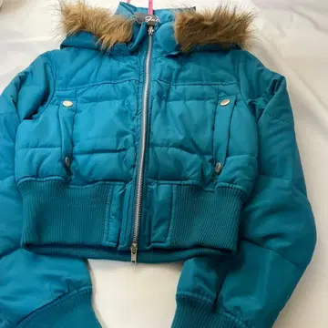 터콰이즈 후드 부착 크롭 자켓