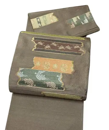 A45 일품 후쿠로 오비 토끼 물고기 금전 초색 순수 실크