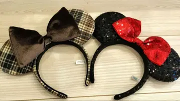 미니 귀 머리띠 2개 세트 체크 스팽글