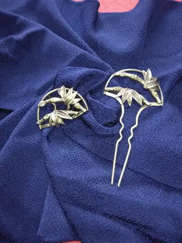 대나무 잎 디자인 헤어콤과 오비 고정 띠 세트