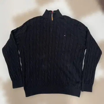 타미힐피거 블랙 케이블 니트 하프 지퍼