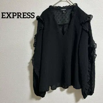 EXPRESS 에프레스 블랙 프릴 V넥 블라우스 XXS
