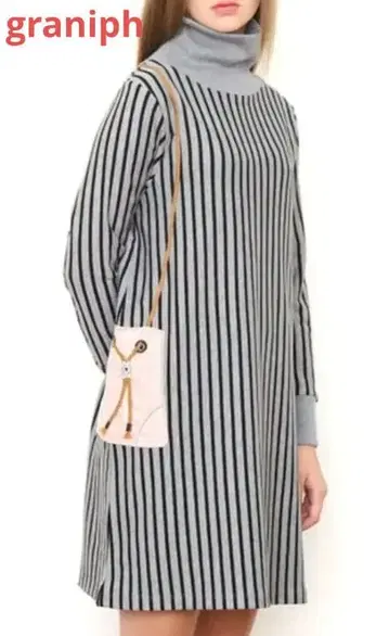 [ graniph ] 하이넥 맨투맨 원피스 스웨이드 백 그레이