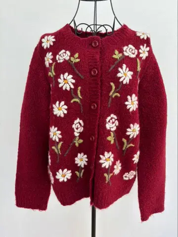 핑크하우스 꽃 자수 니트 가디건