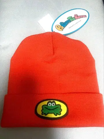 새상품 미사용 공식품 파라파라 래퍼 니트 모자 비니 오렌지 개구리 자수