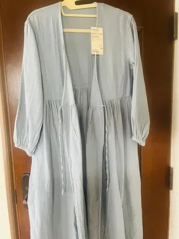 택 포함 새상품 MUJI 후와리 시보 거즈 롱 가디건 XS 라이트 블루