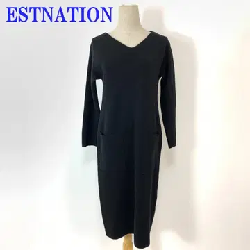에스트네이션 롱 니트 원피스 블랙 울 38 C4636