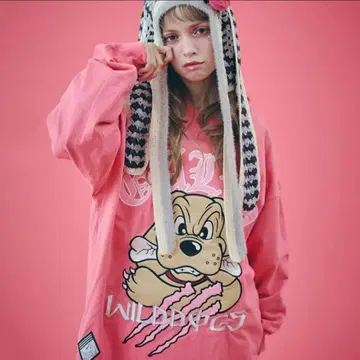 갈피 긴팔 티셔츠 각성 비스트 롱티 핑크 빅 로고