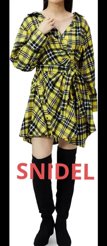 SNIDEL 스나이델 롱 슬리브 플란넬 셔츠 미니 원피스