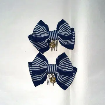 Angelic Pretty 로열 크라운 스트라이프 리본 빗 네이비