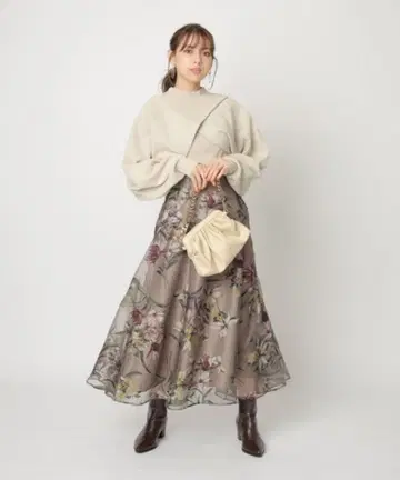 Mystrada 부케 오팔 플라워 스커트 모카 M