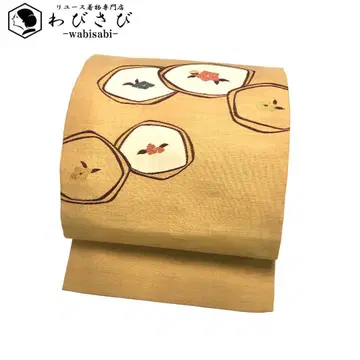 나고야 오비 동백꽃 무늬 밀색 O-4981