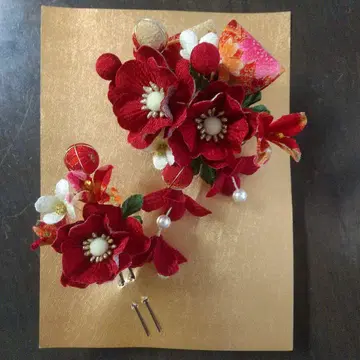 성인식 머리 장식 빨간색 2개 세트 후리소데 기모노관 소우비엔