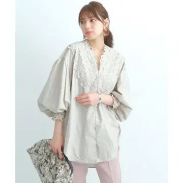 Mystrada 컷워크 빅 셔츠 베이지 M