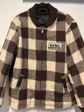 블루 오리지널 BSMG 체크 무늬 플리스 자켓 점퍼 베이지 일본제