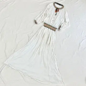 로베르토 코리나 롱 원피스 A라인 화이트 프린지 이탈리아제