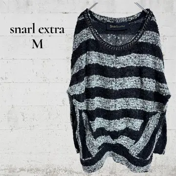 [ snarl extra ] [ M ] 긴팔 니트 목 체인 보더 오샤레