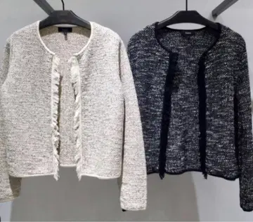 띠어리 트위드 프린지 가디건 자켓