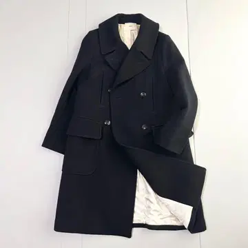 새상품급 이에나 더블 버튼 롱 코트 블랙 프리 사이즈 울 고급
